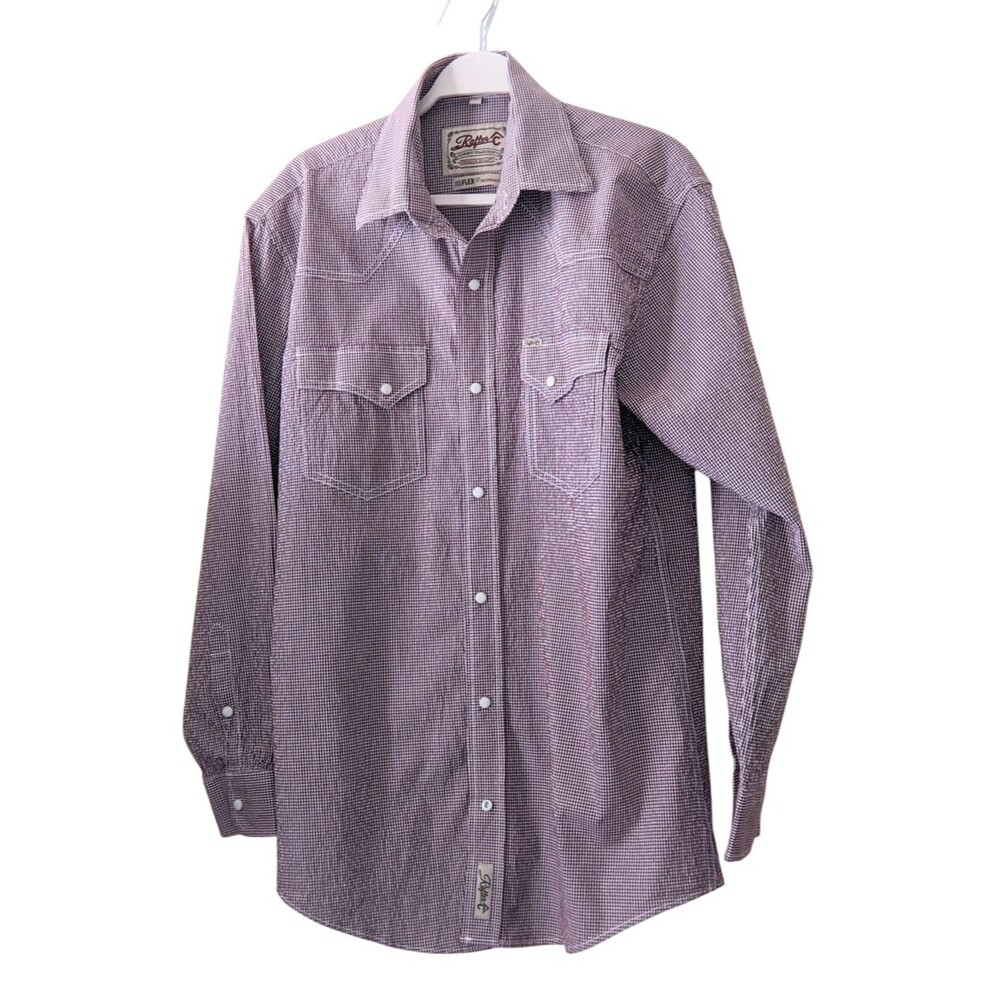 Rafter Western Men Cowboy Shirt Snap Front Long Sleeve Cotton Checked Rodeo L
